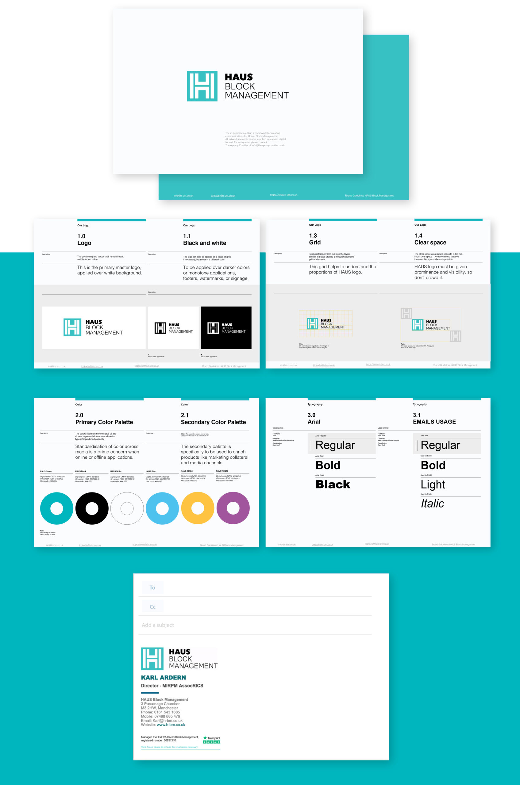 A visual comparison showing a standalone logo versus a full brand identity suite including business cards, letterhead, and social media graphics, by a Manchester graphic designer.